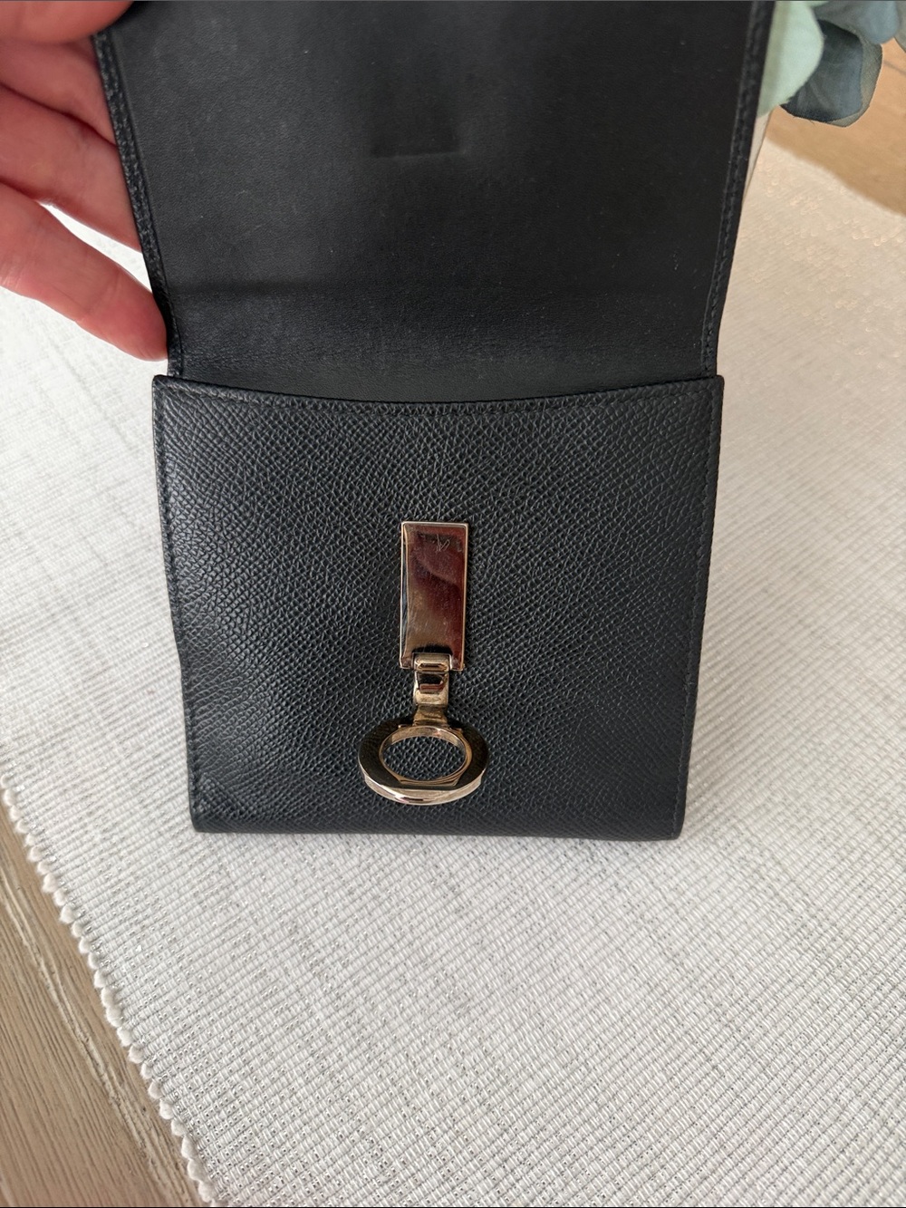 Bulgari Black Textured Leather Compact Wallet with Signature Ring - Picture 11 of 12